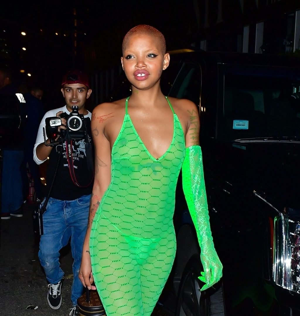 Slick Woods в прозрачном нюдовом наряде